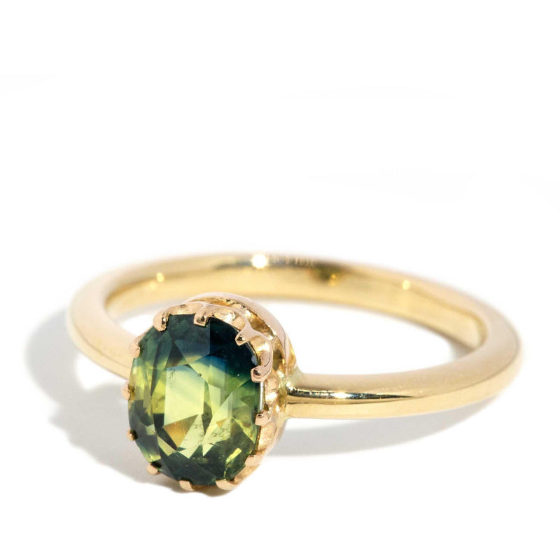 Brooklyn 1950s Green Sapphire Solitaire Ring 18ct Gold