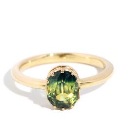 Brooklyn 1950s Green Sapphire Solitaire Ring 18ct Gold