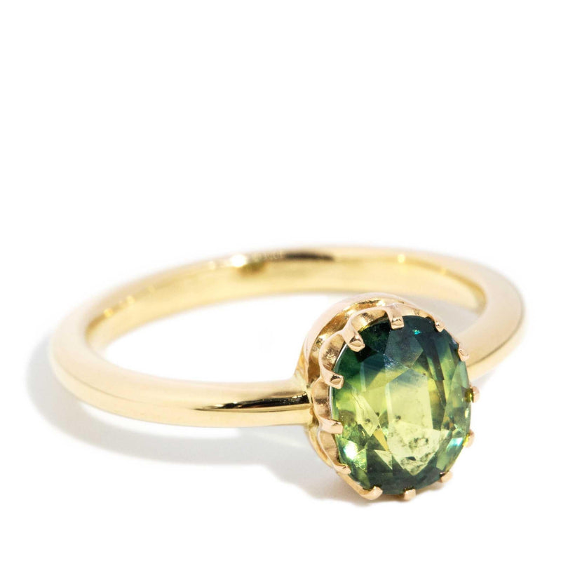 Brooklyn 1950s Green Sapphire Solitaire Ring 18ct Gold