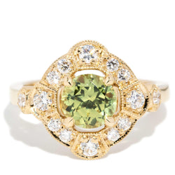 Broome 1.51ct Green Sapphire & Diamond Art Deco Style Ring 18ct Gold