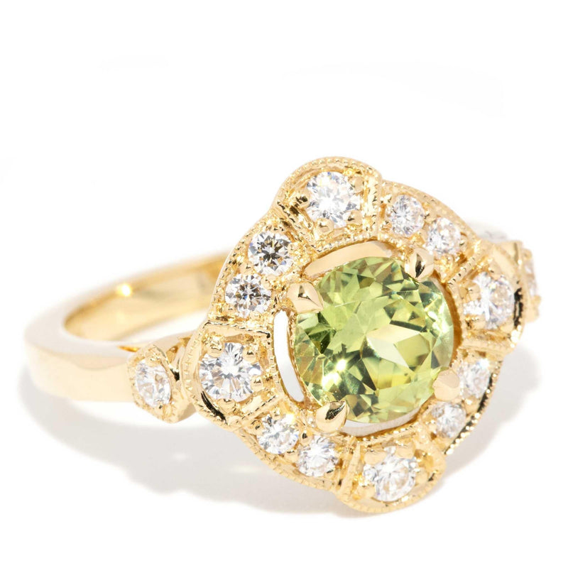 Broome 1.51ct Green Sapphire & Diamond Art Deco Style Ring 18ct Gold