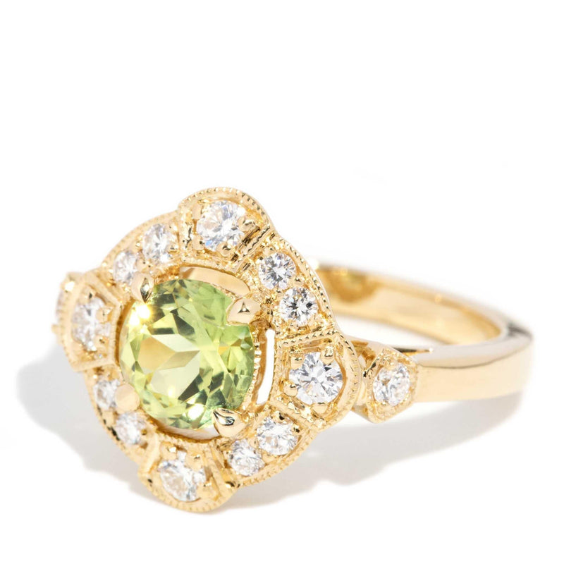 Broome 1.51ct Green Sapphire & Diamond Art Deco Style Ring 18ct Gold