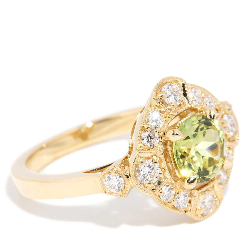 Broome 1.51ct Green Sapphire & Diamond Art Deco Style Ring 18ct Gold