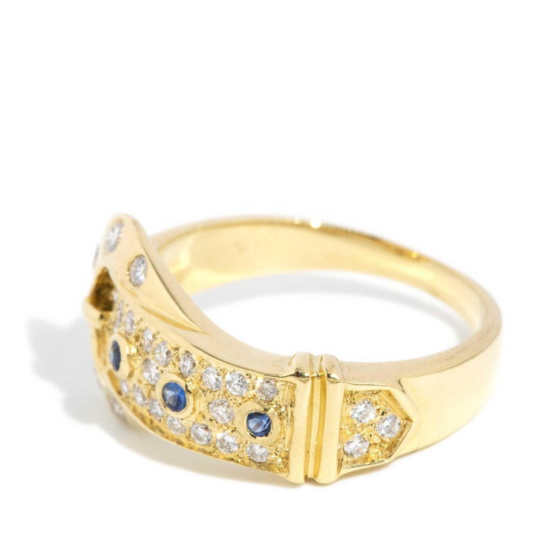 Brynn 1980s Sapphire & Diamond Belt Ring 18ct Gold