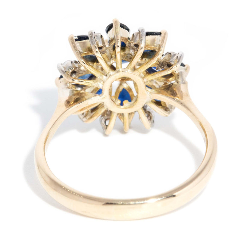 Vintage Circa 1990s Diamond Sapphire Cluster Ring14ct Yellow Gold