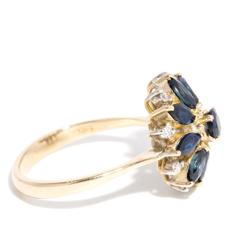 Vintage Circa 1990s Diamond Sapphire Cluster Ring14ct Yellow Gold