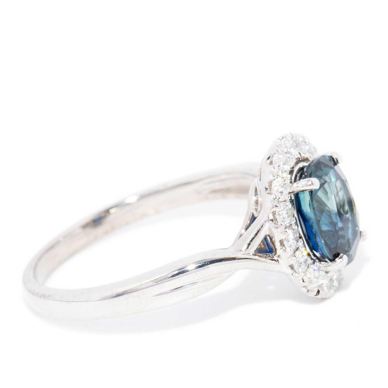 Calla Sapphire & Diamond Halo Ring 14ct White Gold