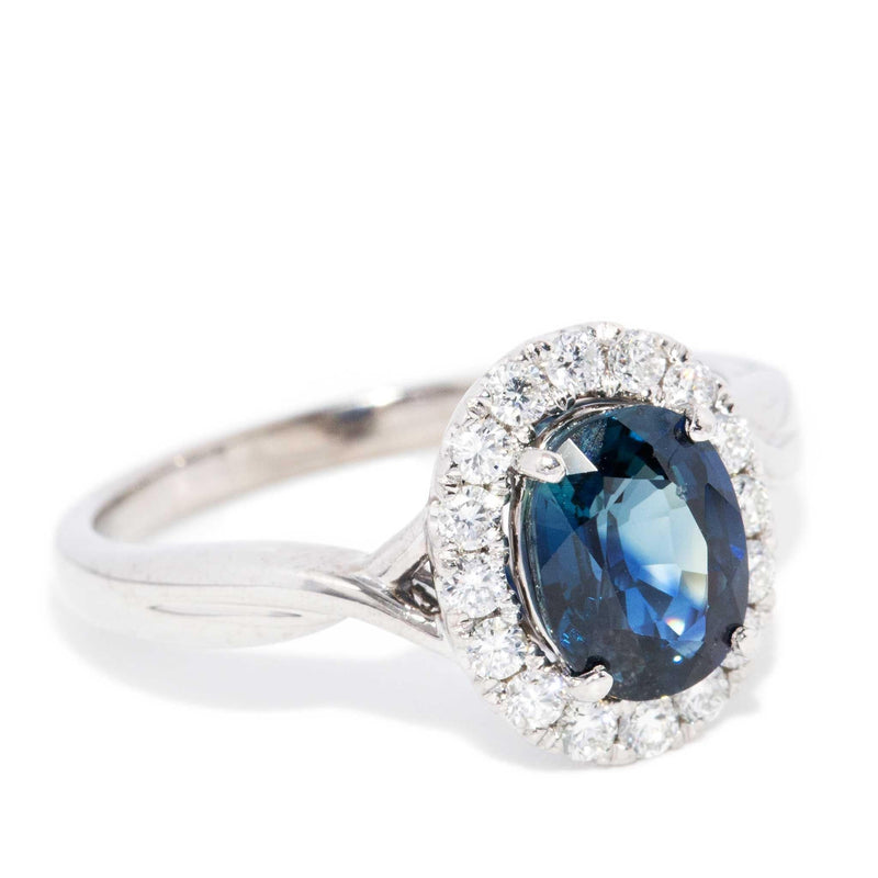 Calla Sapphire & Diamond Halo Ring 14ct White Gold