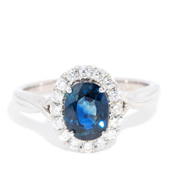 Calla Sapphire & Diamond Halo Ring 14ct White Gold