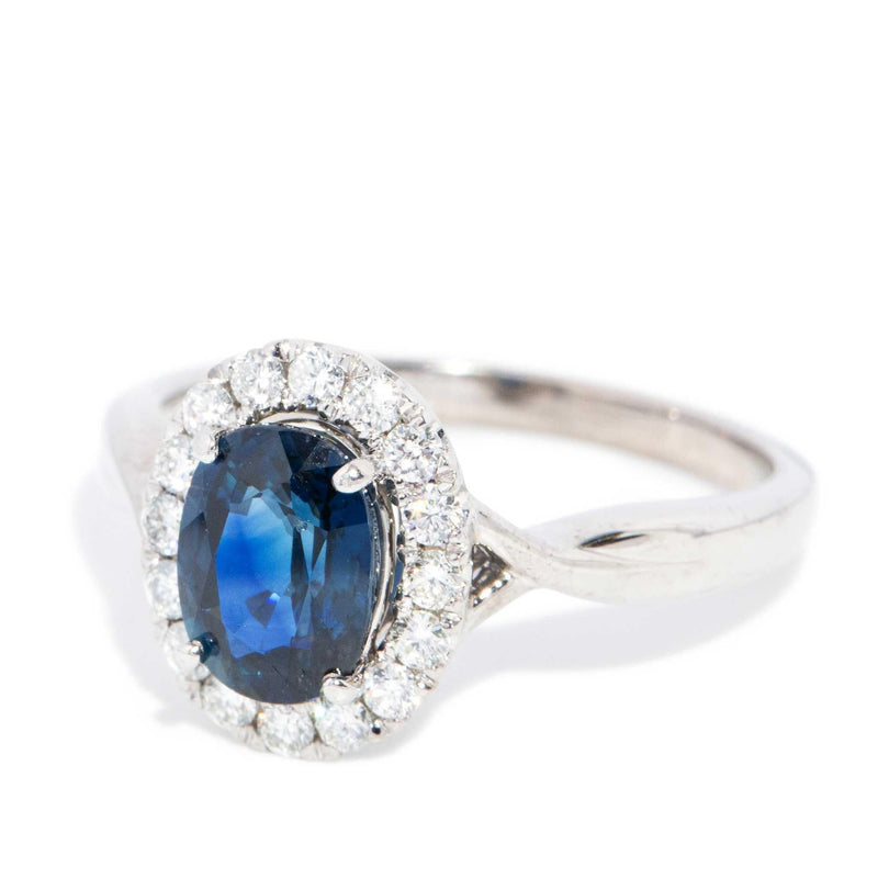 Calla Sapphire & Diamond Halo Ring 14ct White Gold