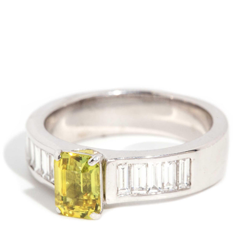 Callie 1990s Yellow Sapphire & Diamond Ring 18ct White Gold