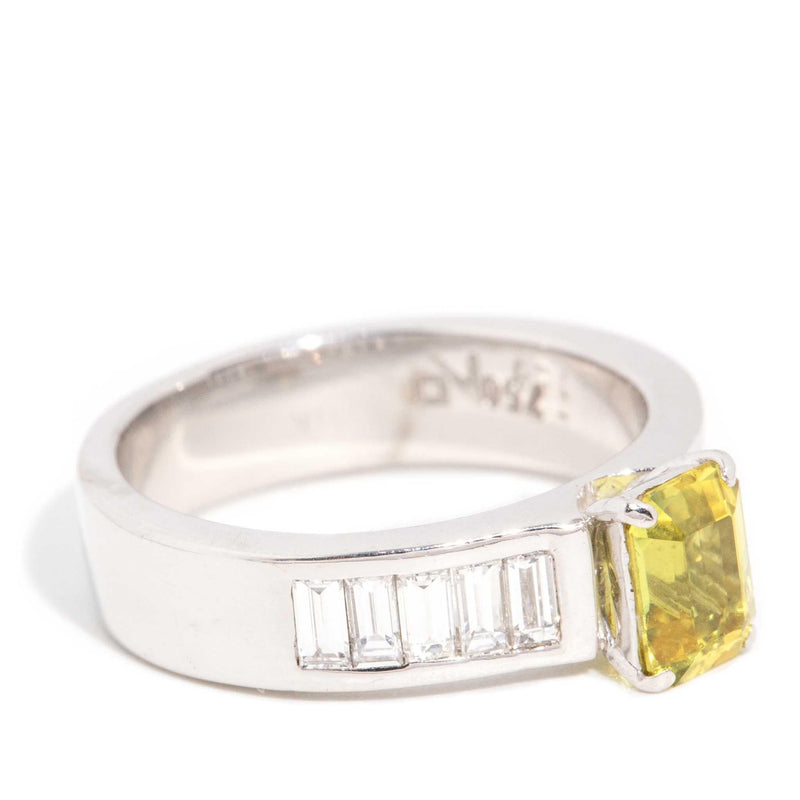 Callie 1990s Yellow Sapphire & Diamond Ring 18ct White Gold