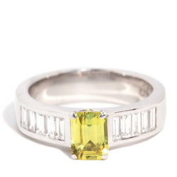 Callie 1990s Yellow Sapphire & Diamond Ring 18ct White Gold