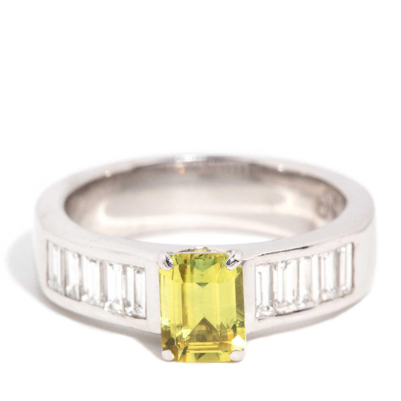 Callie 1990s Yellow Sapphire & Diamond Ring 18ct White Gold