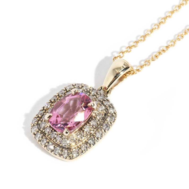 Carina 1980s Tourmaline & Diamond Pendant & Chain 9ct Gold