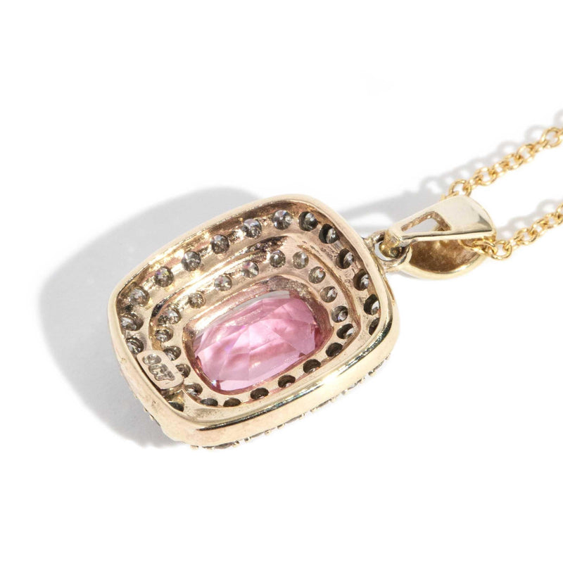 Carina 1980s Tourmaline & Diamond Pendant & Chain 9ct Gold