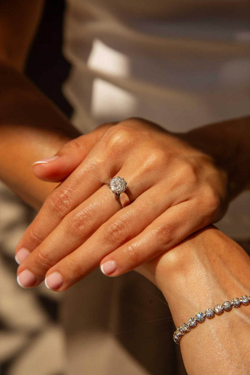 Carly 1970s Diamond Cluster Ring 18ct White Gold