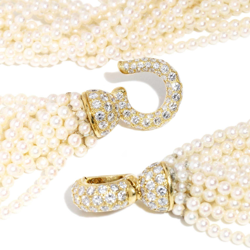 Cartier Pearl Rope Necklace 18ct Gold Diamond Clasp