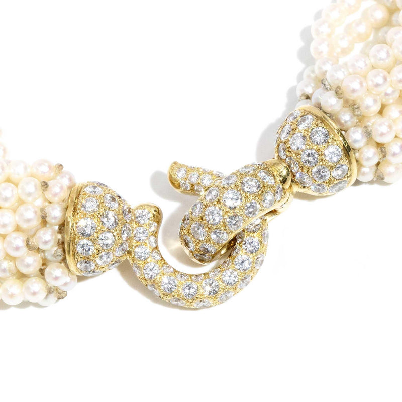 Cartier Pearl Rope Necklace 18ct Gold Diamond Clasp