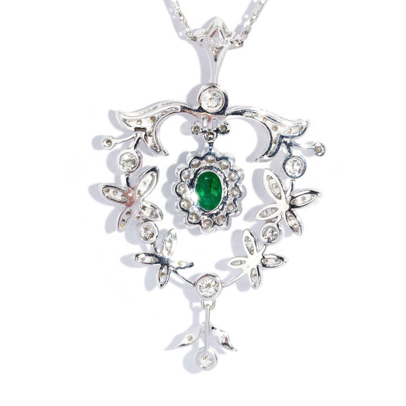 Celina Diamond Emerald Pendant & Chain 18ct White Gold