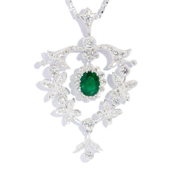 Celina Diamond Emerald Pendant & Chain 18ct White Gold