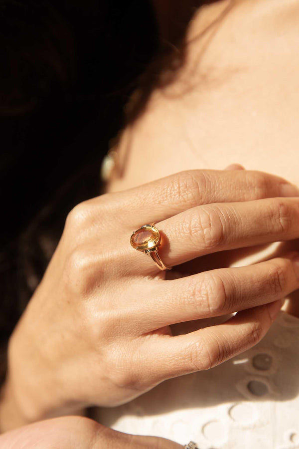 Ceri 1970s Vintage Citrine Ring 9ct Gold