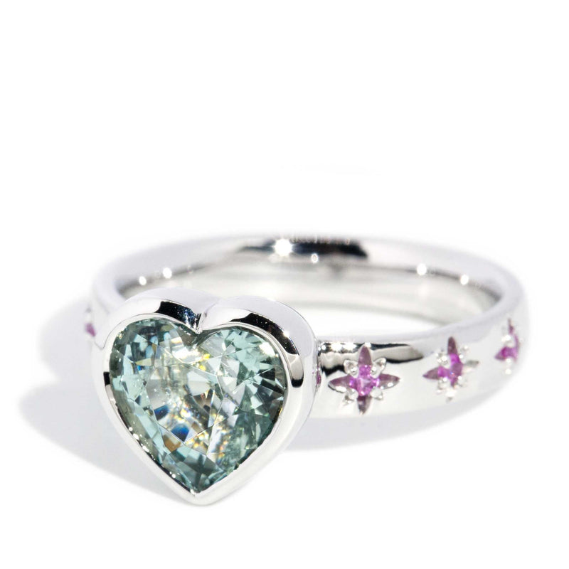 Cerys Aquamarine & Sapphire Heart Ring 18ct White Gold