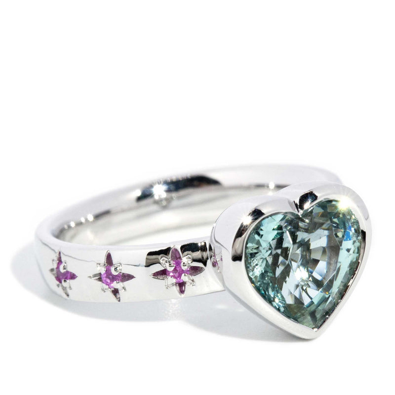 Cerys Aquamarine & Sapphire Heart Ring 18ct White Gold