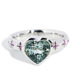 Cerys Aquamarine & Sapphire Heart Ring 18ct White Gold