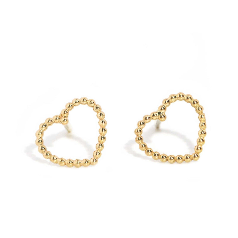 Charlene Beaded Heart Studs 18ct Gold