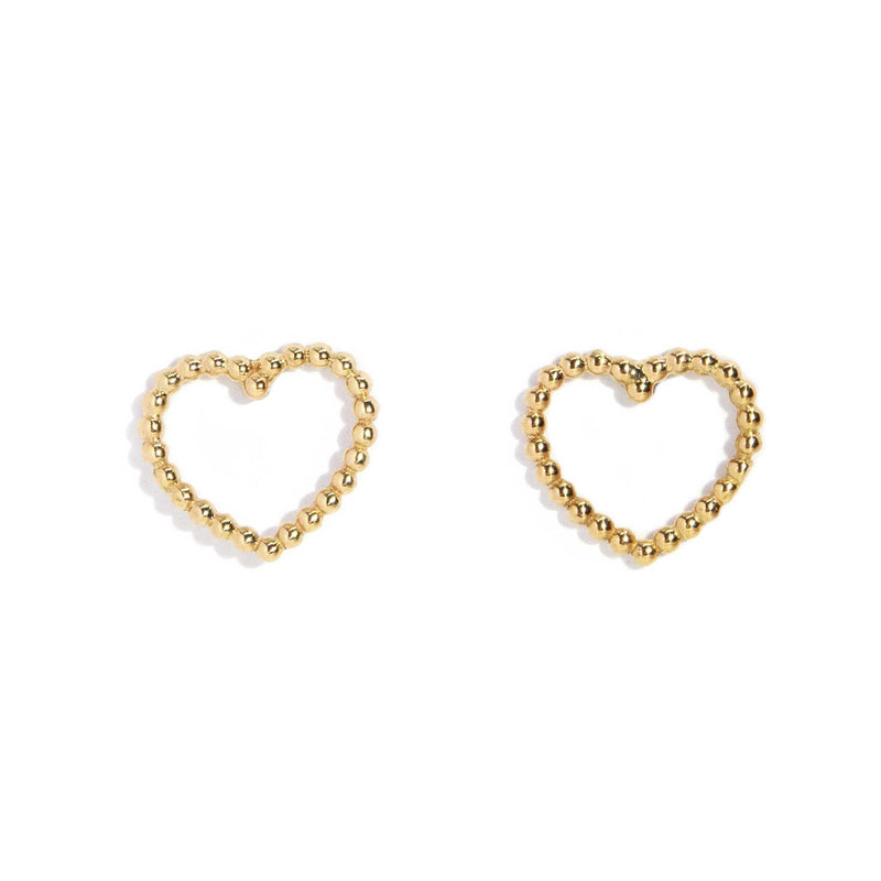 Charlene Beaded Heart Studs 18ct Gold