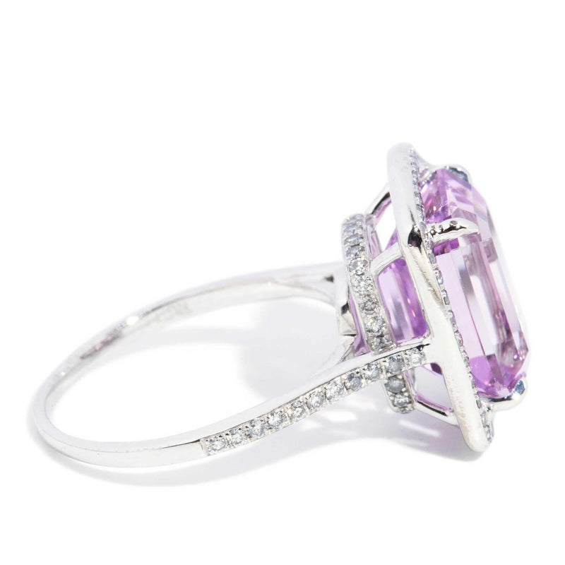 Claudia 7.18ct Kunzite & Diamond Halo Ring 18ct