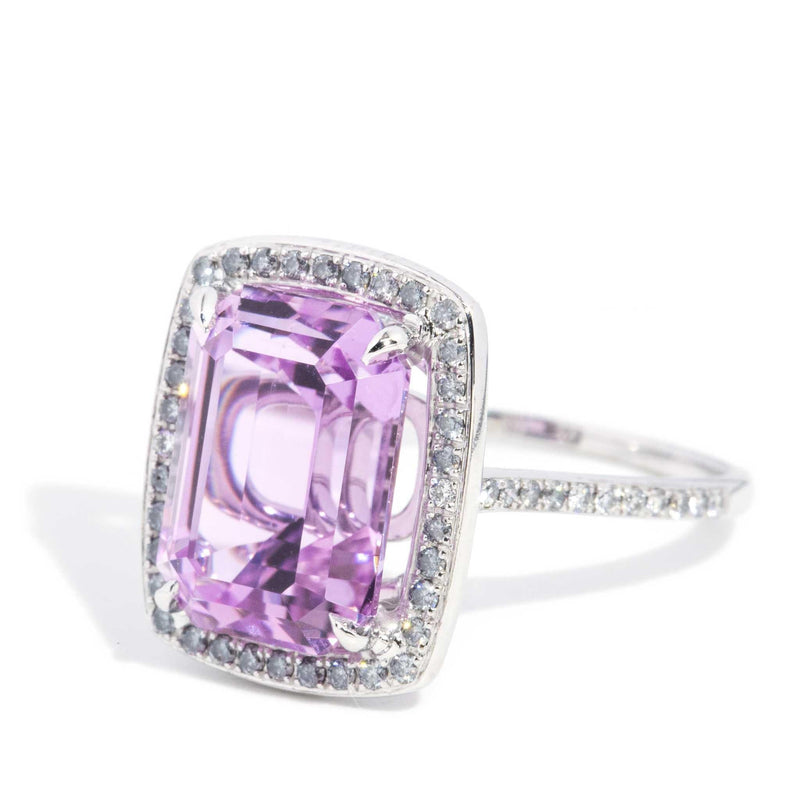 Claudia 7.18ct Kunzite & Diamond Halo Ring 18ct