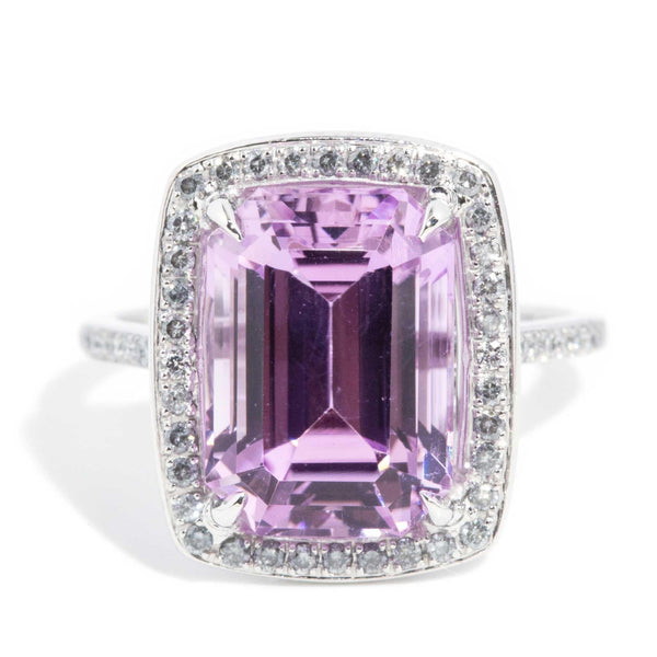 Claudia 7.18ct Kunzite & Diamond Halo Ring 18ct