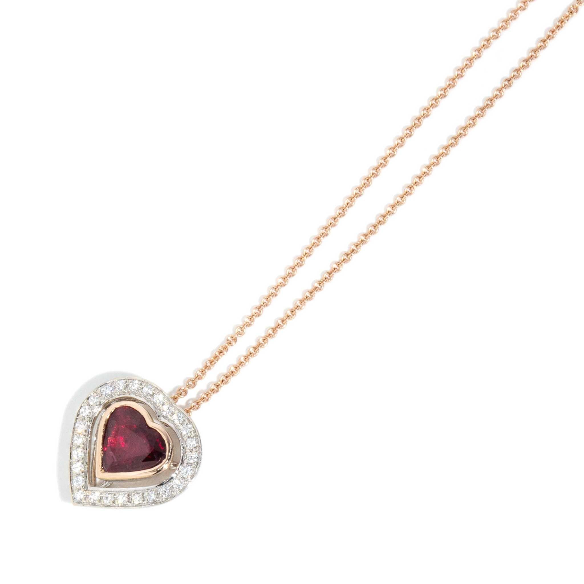 Clyde Ruby & Diamond Heart Pendant & Rose Gold Chain 18ct