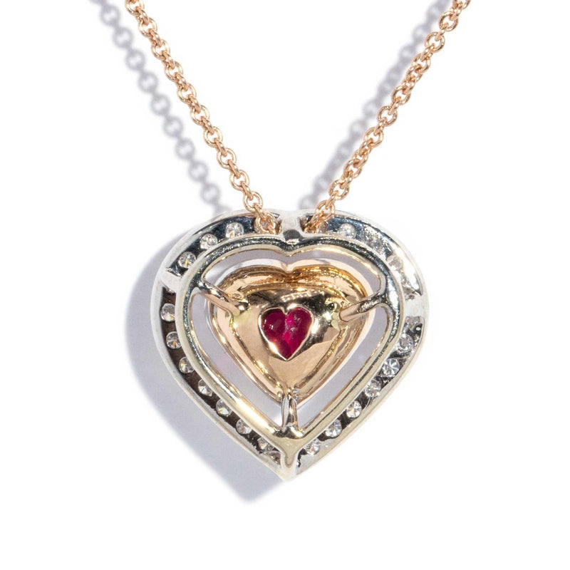 Clyde Ruby & Diamond Heart Pendant & Rose Gold Chain 18ct