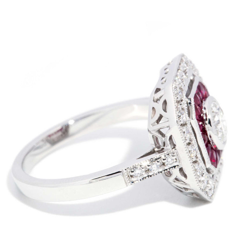 Cruz 0.78ct Ruby & Diamond Art Deco Style Ring 18ct White Gold