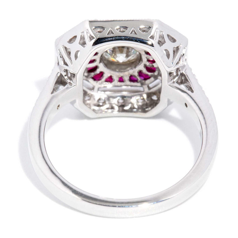 Cruz 0.78ct Ruby & Diamond Art Deco Style Ring 18ct White Gold