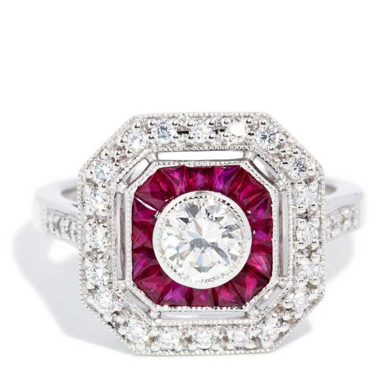 Cruz 0.78ct Ruby & Diamond Art Deco Style Ring 18ct White Gold