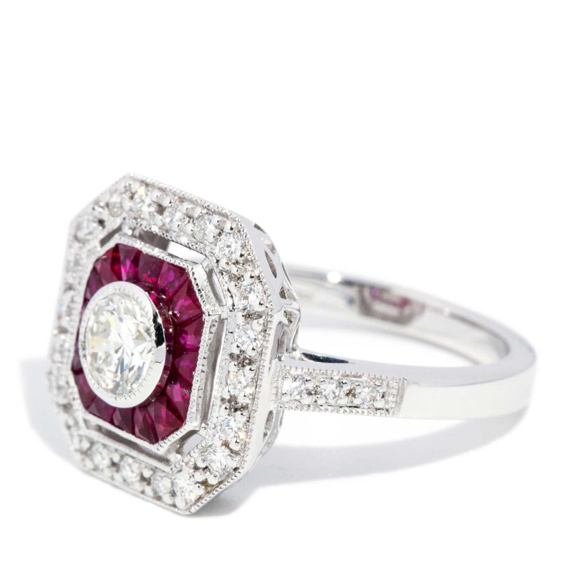 Cruz 0.78ct Ruby & Diamond Art Deco Style Ring 18ct White Gold