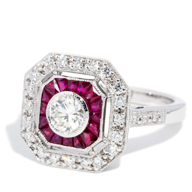 Cruz 0.78ct Ruby & Diamond Art Deco Style Ring 18ct White Gold