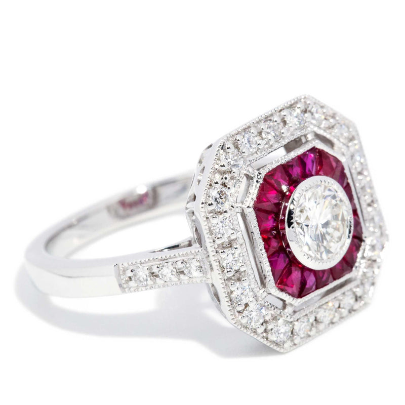 Cruz 0.78ct Ruby & Diamond Art Deco Style Ring 18ct White Gold