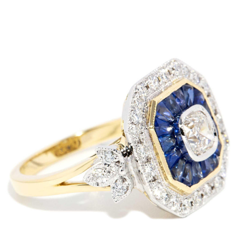 Sicily 1.14ct Diamond & Sapphire Art Deco Style Ring 18ct Gold