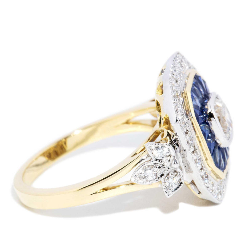 Sicily 1.14ct Diamond & Sapphire Art Deco Style Ring 18ct Gold