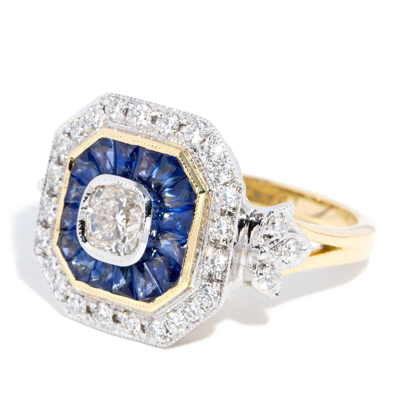 Sicily 1.14ct Diamond & Sapphire Art Deco Style Ring 18ct Gold