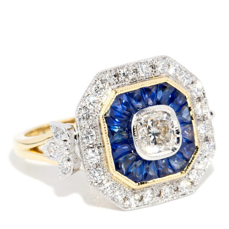 Sicily 1.14ct Diamond & Sapphire Art Deco Style Ring 18ct Gold