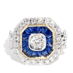 Sicily 1.14ct Diamond & Sapphire Art Deco Style Ring 18ct Gold