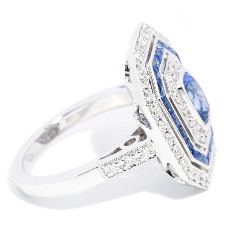 Rosalyn 1.25ct Sapphire & Diamond Art Deco Style Ring 18ct White Gold