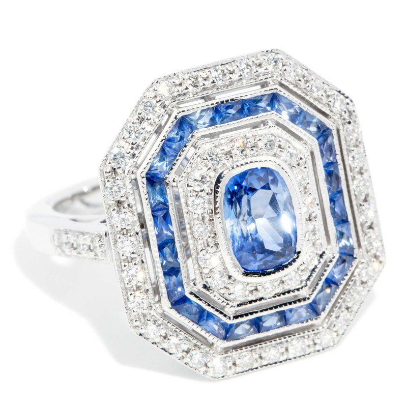 Rosalyn 1.25ct Sapphire & Diamond Art Deco Style Ring 18ct White Gold