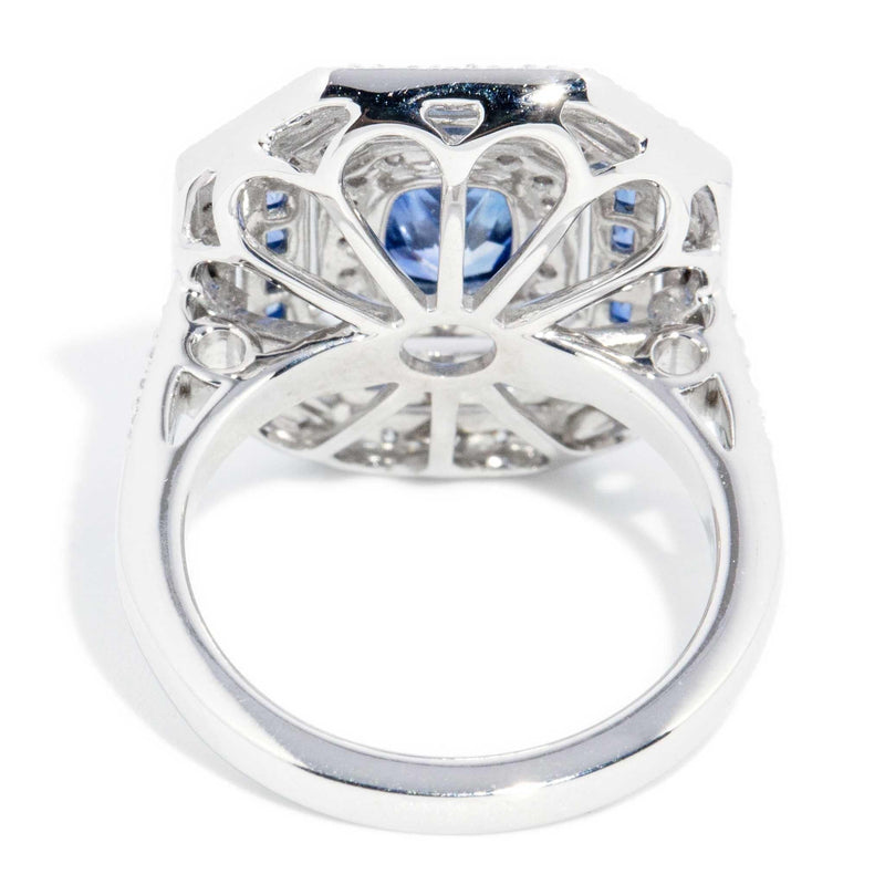 Rosalyn 1.25ct Sapphire & Diamond Art Deco Style Ring 18ct White Gold